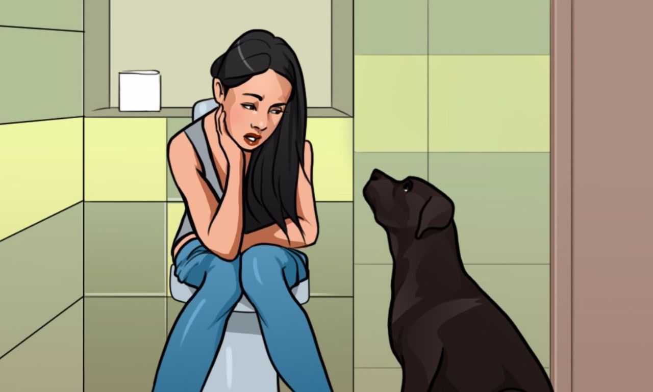 why does my dog follow me to the bathroom and not my husband